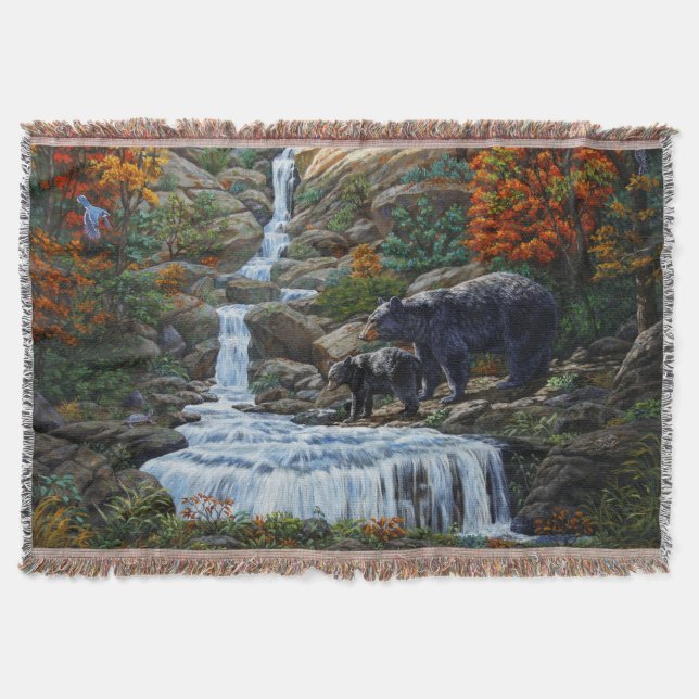 Schwarzbär Mutter und Cube Wasserfall Decke (Vorderseite)