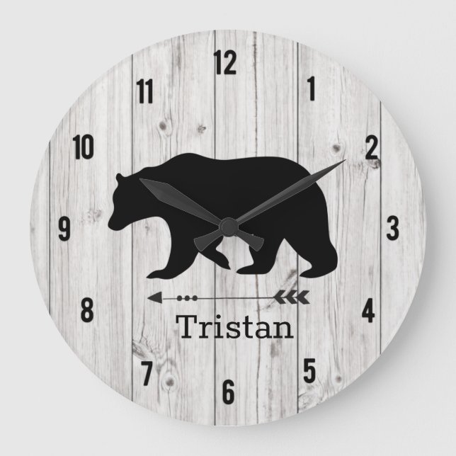 Schwarzbär Rustikale Lodge Farmhouse Große Wanduhr (Vorderseite)