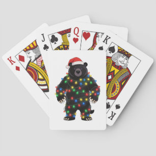 Schwarzbär Santa Hut Weihnachtslichter Fröhlich   Spielkarten