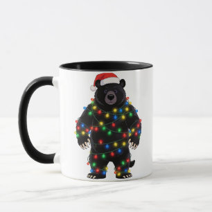 Schwarzbär Santa Hut Weihnachtslichter Fröhlich   Tasse