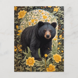 Schwarzbär und gelbe Butterbecher-Blume Postkarte