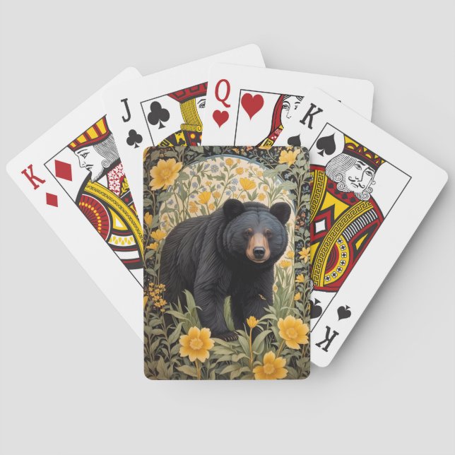 Schwarzbär und gelbe Butterbecher-Blume Spielkarten (Rückseite)