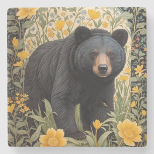 Schwarzbär und gelbe Butterbecher-Blume Steinuntersetzer