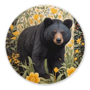 Schwarzbär und Gelbe Butterblumen Keramikknauf