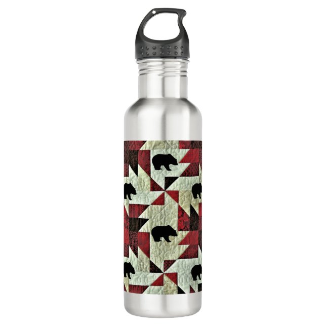 Schwarzbärenquilt Edelstahlflasche (Vorderseite)