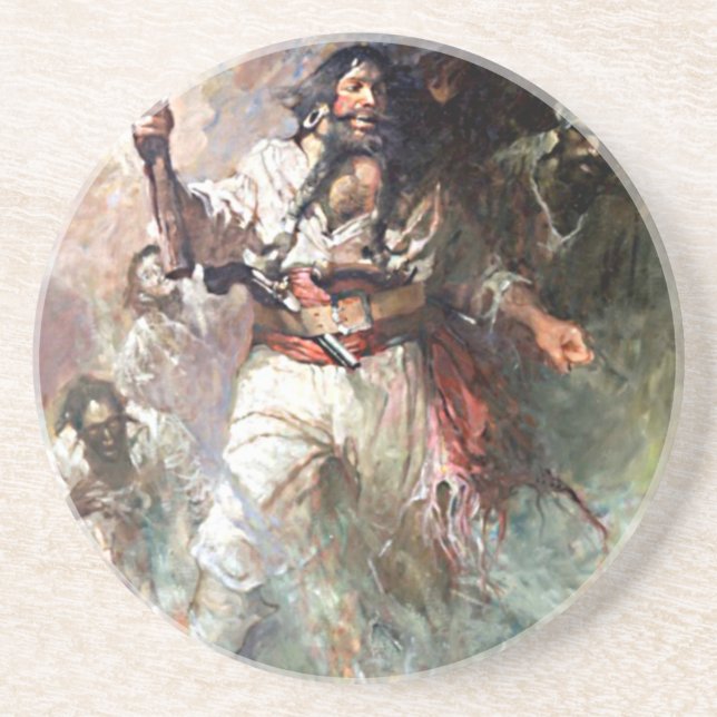 Schwarzbart auf der Feuerpest-Illustration Sandstein Untersetzer (Vorne)