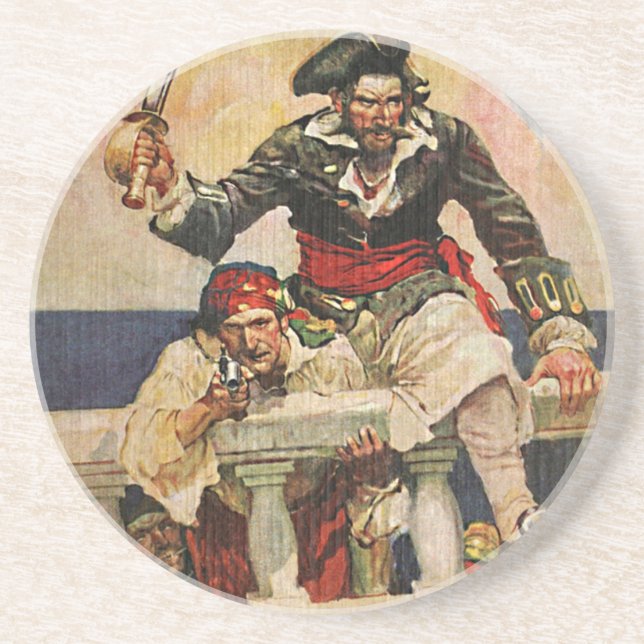 Schwarzbartenpferd-Pirate und Mate-Illustration Getränkeuntersetzer (Vorne)