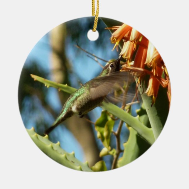 Schwarzbraun-Hummingvogel im Flug Keramikornament (Vorne)