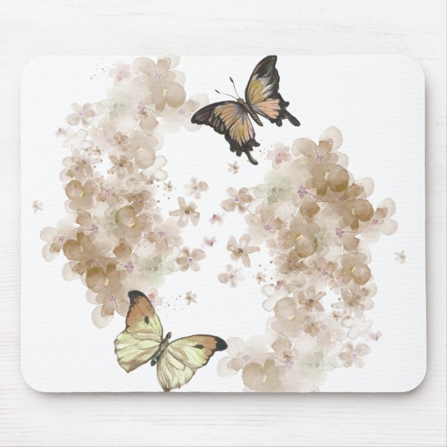 Schwarzbraune Schmetterlinge mit Blume Mousepad (Vorne)