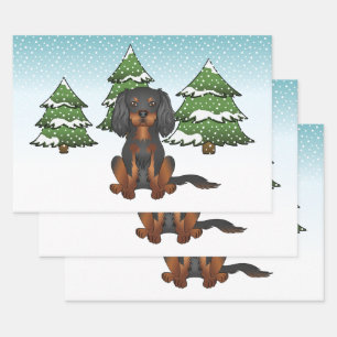 Schwarzbrauner Cavalier King Charles Spaniel im Wi Geschenkpapier Set