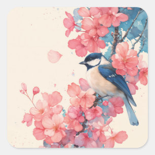 Schwarzdeckenameise und Harmonie der Kirschblüten Quadratischer Aufkleber