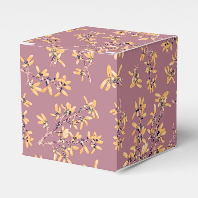 Schwarzdorn-Äste lila gelb Geschenkschachtel (Vorderseite)