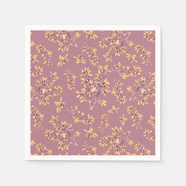 Schwarzdorn-Äste lila gelb Serviette (Vorderseite)