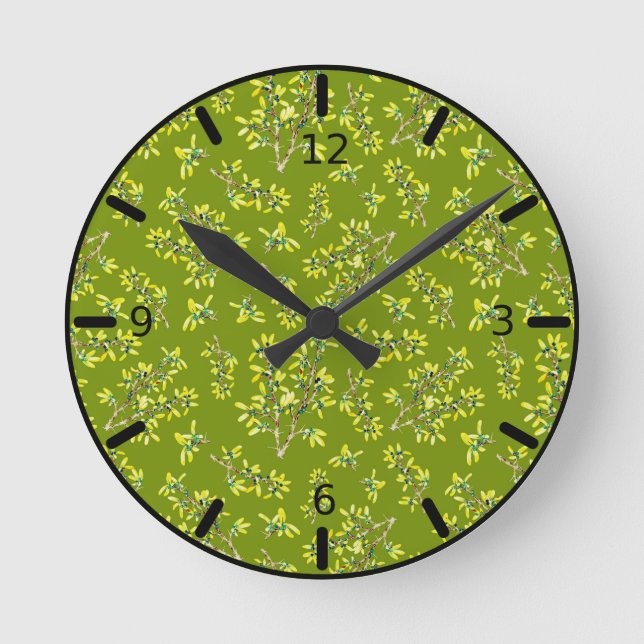 Schwarzdorn-Muster   Runde Wanduhr (Vorderseite)