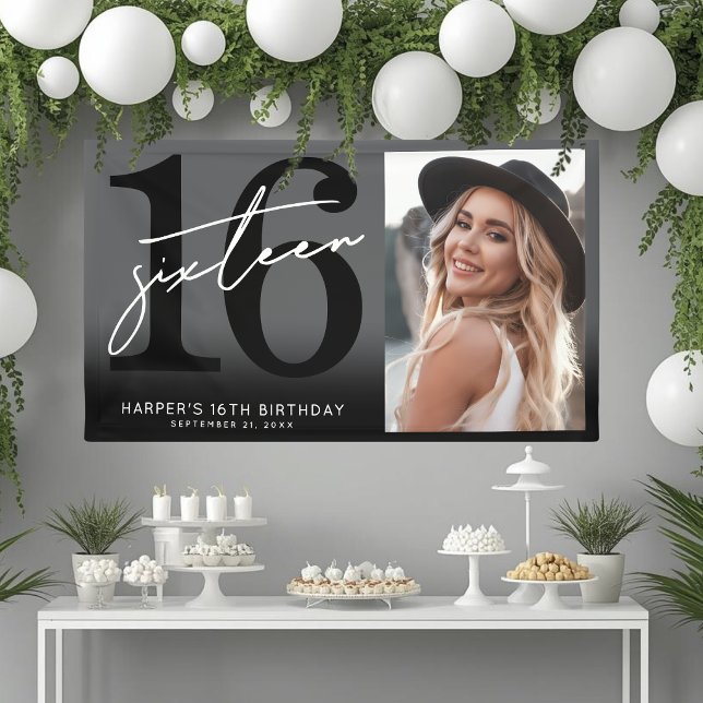 Schwarze 16. Geburtstagsfeier Banner (Black 16th Birthday Party Banner )