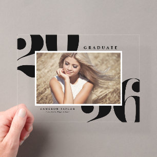 Schwarze 2026 Fette Typografie Foto Abschlussfeier Acryleinladungen