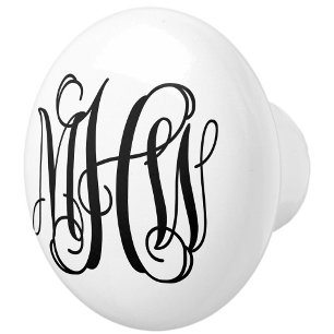 Schwarze 3 Anfangs Rebe Schrift Monogramm DIY BG Keramikknauf
