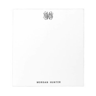 Schwarze 3 Anfangsreben-Schrift-Monogramm DIY BG Notizblock