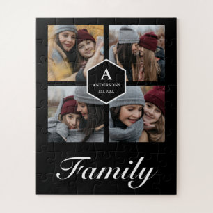 Schwarze 4 Bilder Familienfoto-Collage Name