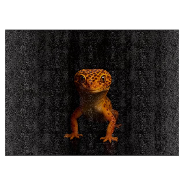 Schwarze 4 Luxe Glasplatte Gecko Leopardidechse Schneidebrett (Vorderseite)