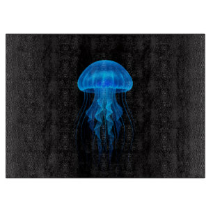 Schwarze 4 Luxe Glasplatte Neonblaue Qualle Schneidebrett