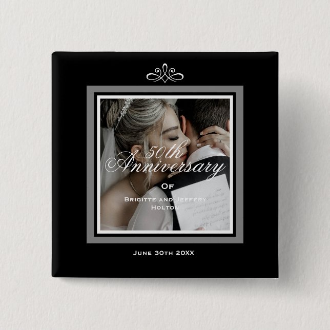 Schwarze 50. Hochzeitstag-Taste Button (Vorderseite)