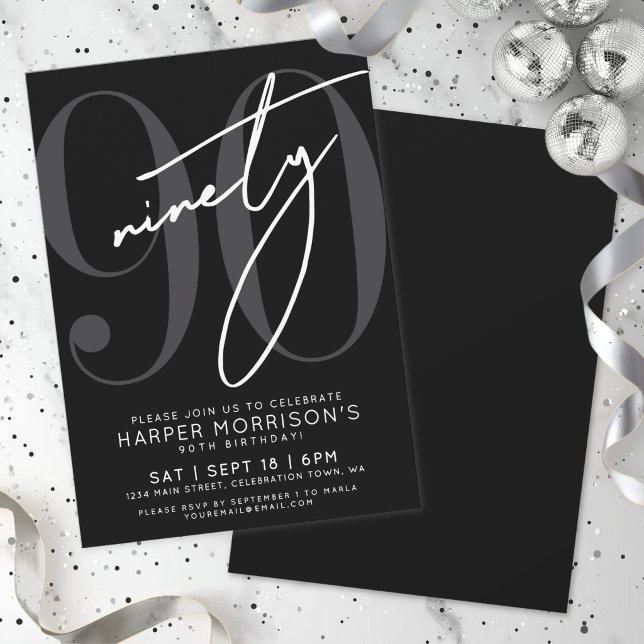 Schwarze 90. Geburtstagsfeier Einladung (Black 90th Birthday Party Invitation )