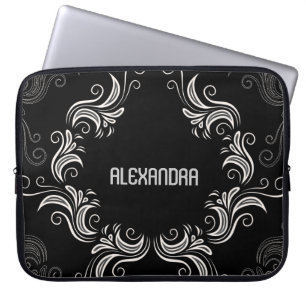 Schwarze A- und Weißbarocke Wirbel, Monogramm Laptopschutzhülle