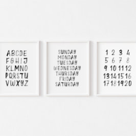 Schwarze ABC-Nummern Wochentag gedrucktes Set von