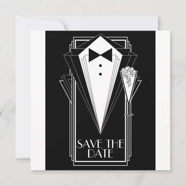Schwarze Abendgarderobe Champagner Save The Date (Vorderseite)