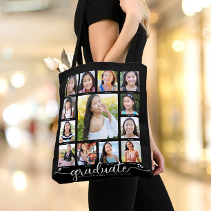 Schwarze Abschlussfeier K–12 moderne Schrift Foto- Tasche
