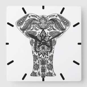 Schwarze abstrakte Elefant-Wand-Uhr Quadratische Wanduhr