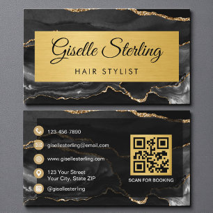 Schwarze Achat-Friseurstylist-Glitter-QR-Code Visi Visitenkarte