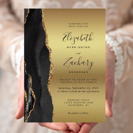 Schwarze Achat-Gold-Ombre-Hochzeit Einladung