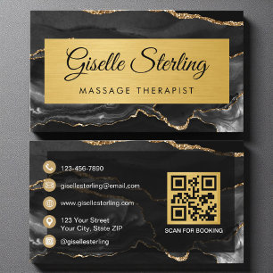 Schwarze Achat-Massage-Therapeut Glitter-QR-Code V Visitenkarte
