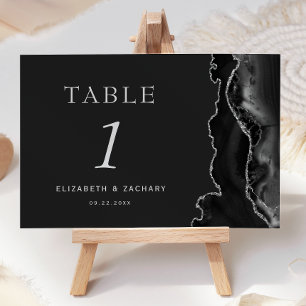 Schwarze Achat-Silber-Dunkle Hochzeit Tischnummer