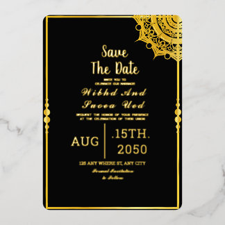 Schwarze Acryl Hochzeit Luxus Save the Date Folieneinladung