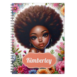 Schwarze Afro Amerikanerin mit Afro Notizblock