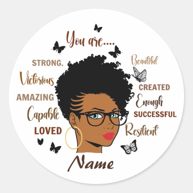 Schwarze Afro Girl Quotes Custom Runder Aufkleber (Vorderseite)