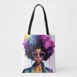 Schwarze Afro Haare und Sonnenbrillen Rainbow Art Tasche