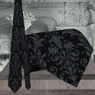 Schwarze Akanthus-Blumen-Damask-Schurze Hochzeit Krawatte