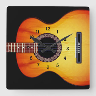 Schwarze Akustikgitarre Quadratische Wanduhr