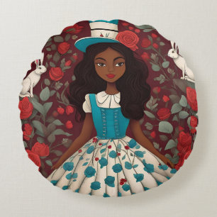 Schwarze Alice im Wunderland Rundes Kissen