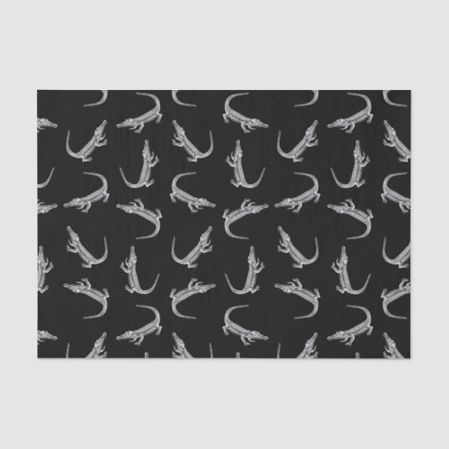 Schwarze Alligatoren Druckmuster Tierart Design Seidenpapier (Vorderseite)
