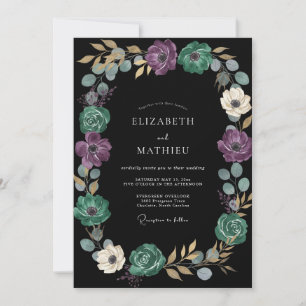 Schwarze Amethyst-Girlande Hochzeit Einladung