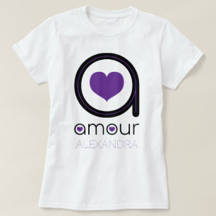 Schwarze Amour Liebe, Lila Herz, Name individuell T-Shirt