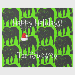 Schwarze Angus-Stiere u. rotes Geschenkpapier