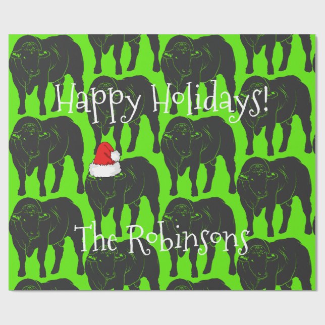 Schwarze Angus-Stiere u. rotes Geschenkpapier (Flach)