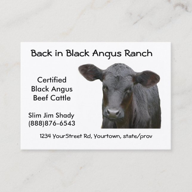 Schwarze Angus-Vieh-Ranch-Visitenkarte Visitenkarte (Vorderseite)