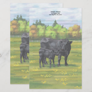 Schwarze Anguskühe und Niedliches Kalb im Sommerwe Briefpapier